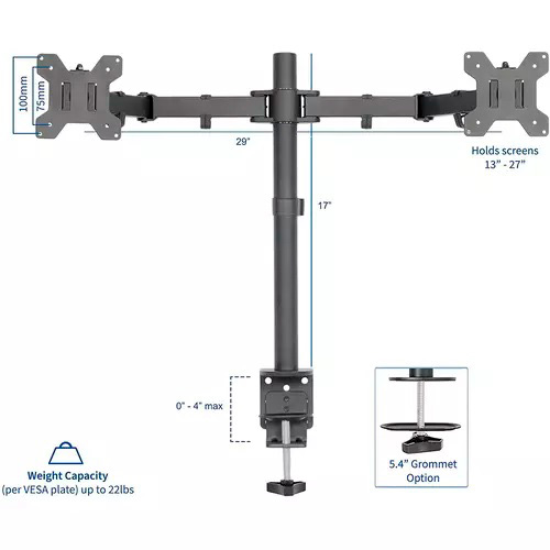 BRAZO P/ 2 MONITORES 13"-32" AREA51